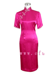 Rose red real silk cheongsam dress SCS33