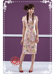 Pink peony brocade cheongsam dress SMS66