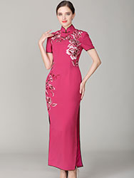 Begonia rose cheongsam dress with embroidery