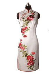 White silk sleeveless embroidery cheongsam SQE131