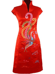 Red silk brocade with phoenix embroidery cheongsam 