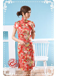 Red peony with phoenix brocade dress SMS10