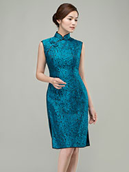 Peacock blue short qipao dress