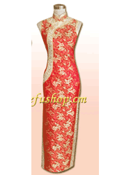 Red with golden dragon silk qipao SCT90