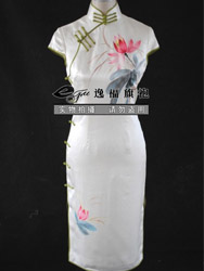 Ivory silk with lutos painting qipao SQH39