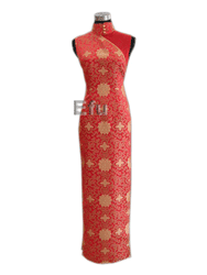 Red brocade/chiffon sleeve dress SCT142