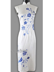 Ivory silk with hand painted cheongsam dres SQH43