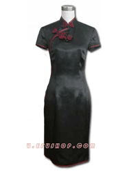 Black silk cheongsam dress SCS35