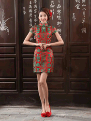 red double fish brocade cheongsam dress SCT07