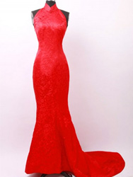 Red dragon halter mermaid cheongsam dress WDH48
