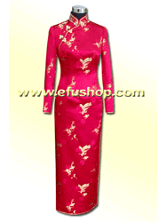 Red with golden dragon&phoenix silk dress SCT100