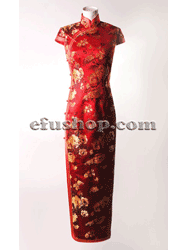 Red peonys long cheongsam dress SCT268