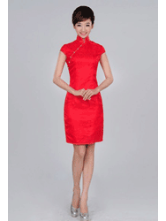 Red rose silk brocade Qipao