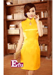 Ice satin short cheongsam,yellow