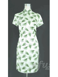 White with green peafowl feather silk cheongsam dress SCS60