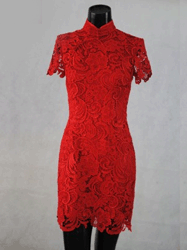 Red lace short sleeves qipao SCL12