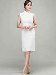 White cotton-linen short qipao dress
