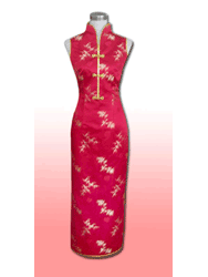 Red with golden plum and amboo silk cheongsam SCT60