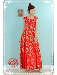 Red phoenix tail brocade dress SMS89