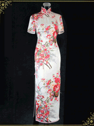 White floral silk satin cheongsam dress SCS91