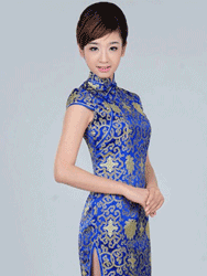  Royal blue with golden rich flower silk brocade Qipao SCT241