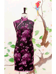 Black peony beocade sleeveless cheongsam dress SCT233