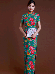 Peonys green Cotton Cheongsam