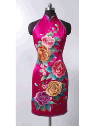 Hotpink silk embroidery cheongsam dress SQE140