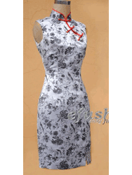 Silver silk brocade cheongsam dress SCT184