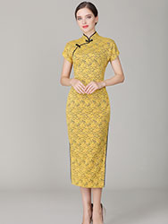 Thin yellow lace dress with black edge