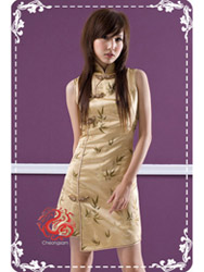 Golden bamboo brocade dress SMS14