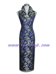 Navy blue floral brocade cheongsam dress SCT157