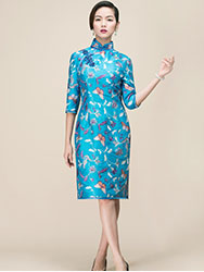 Lake blue embroider tai silk cheongsam