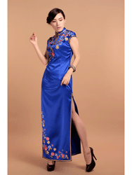 Royal blue silk with embroidery qipao dress