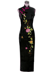 Black silk brocade with embroidery cheongsam SQE136