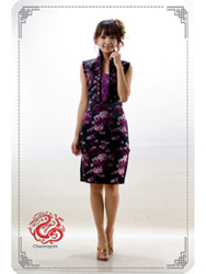 Black peony sleeveless modern cheongsam dress sms58