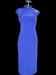 Blue silk with painted cheongsam dress sqh36