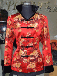 Red peony silk brocade Chinese Clothes CCJ08