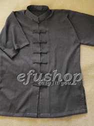 Brown cotton  mixed linen short sleeve shirt