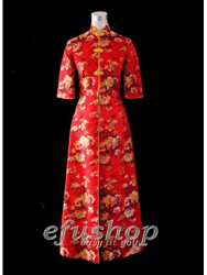 Red peony silk brocade Qipao sct200