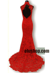 Red lace wedding dress