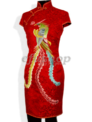 Red silk brocade with embroidery Chinese cheongsam dress SQE125