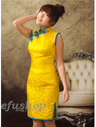 Bright yellow dragon silk cheongsam dress sct198
