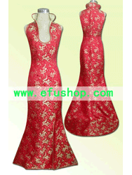 red with golden dragon silk brocade gown SCT24