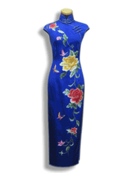 Royal blue silk brocade with embroidery cheongsam SQE158