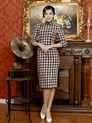 Plaid short qipao cheongsam