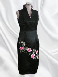 Black silk embroidery cheongsam dress sqe110