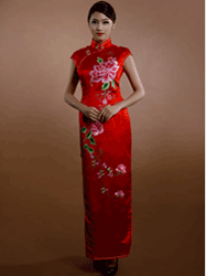 Big peony embroidery wedding cheongsam