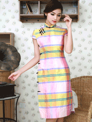 Thai silk pink-yellow gird cheongsam