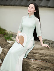 Baby-green long chinese tea dress